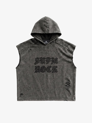 Distressed Washed Sleeveless Hoodie 