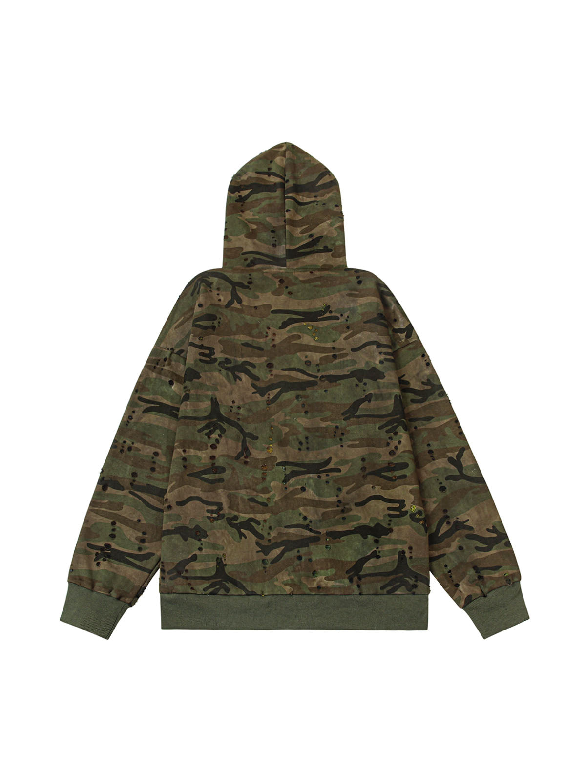 Thesupermade Washed Distressed Zipper Hooded Jacket 