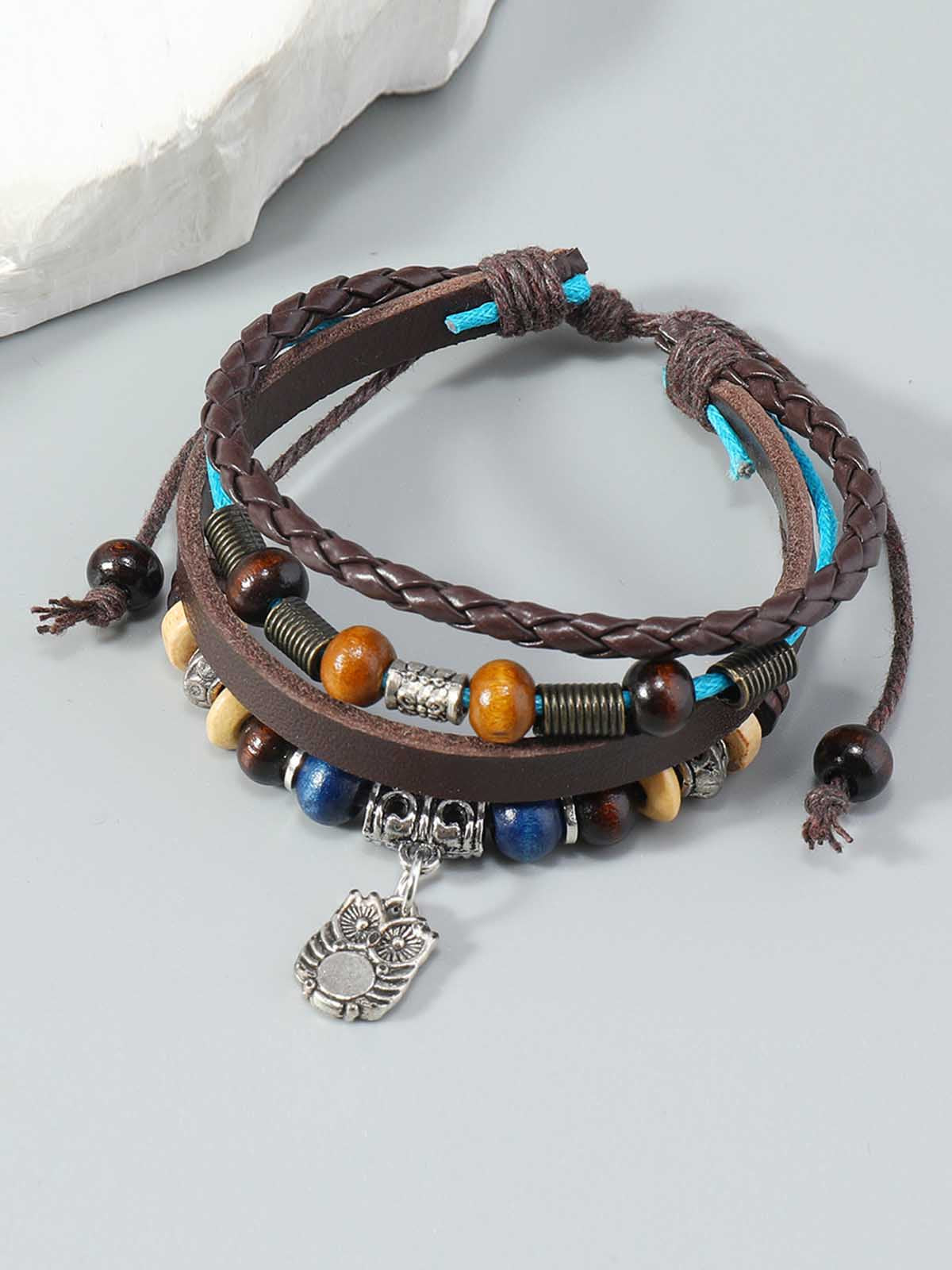 Layered Beaded Leather Bracelet 
