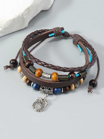 Layered Beaded Leather Bracelet 