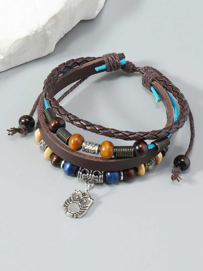 Layered Beaded Leather Bracelet 