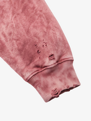 Embroidered Ripped Washed Distressed Zip Hoodie