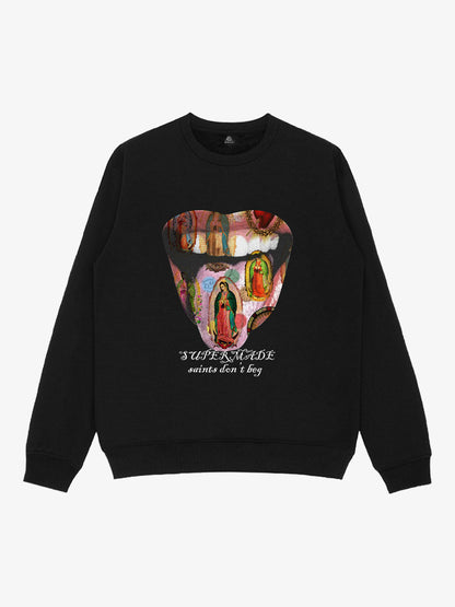 Retro Mouth Design Print Crew Neck Sweatshirt 