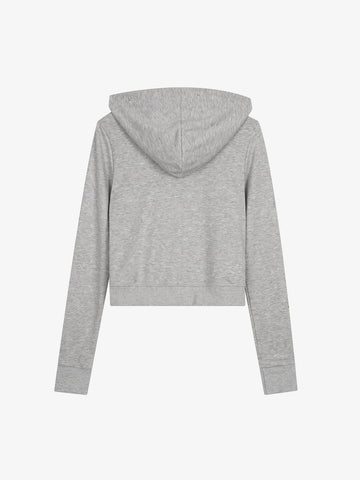 Rhinestone Asymmetrical Placket Zip-Up Hoodie
