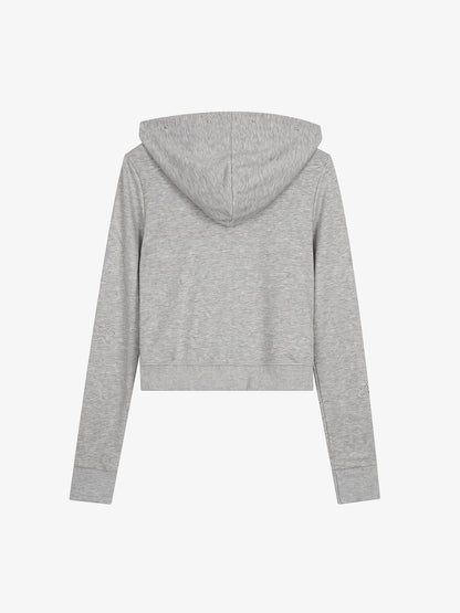 Rhinestone Asymmetrical Placket Zip-Up Hoodie