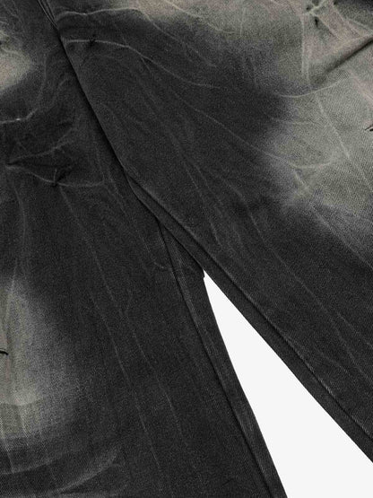 Vintage Washed Distressed Flared Jeans 