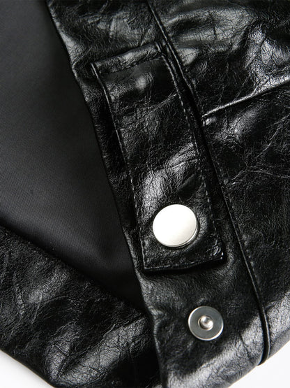 Vintage Street Portrait Print PU Leather Jacket 