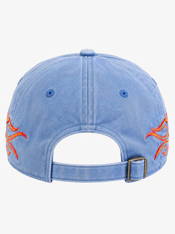 Flame Embroidered Distressed-Wash Baseball Cap
