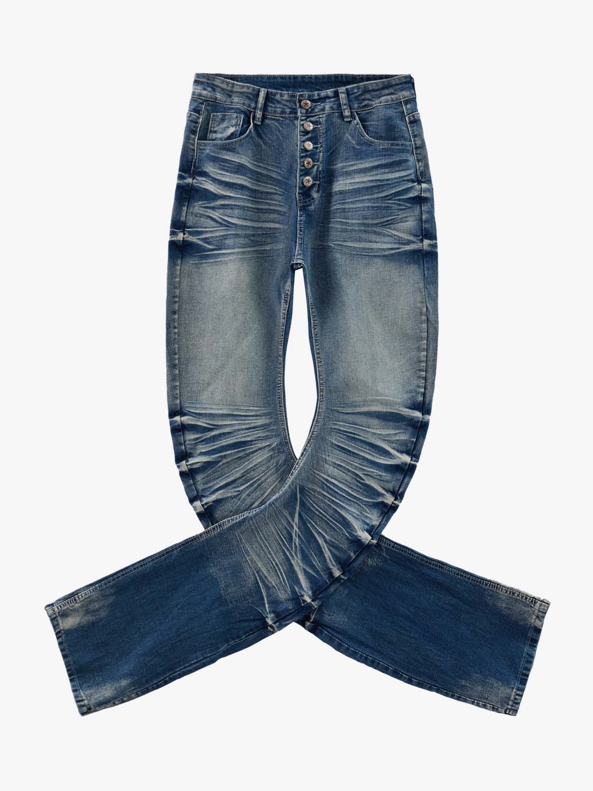 Black Denim Flared Jeans with Button Front High Waist Design 