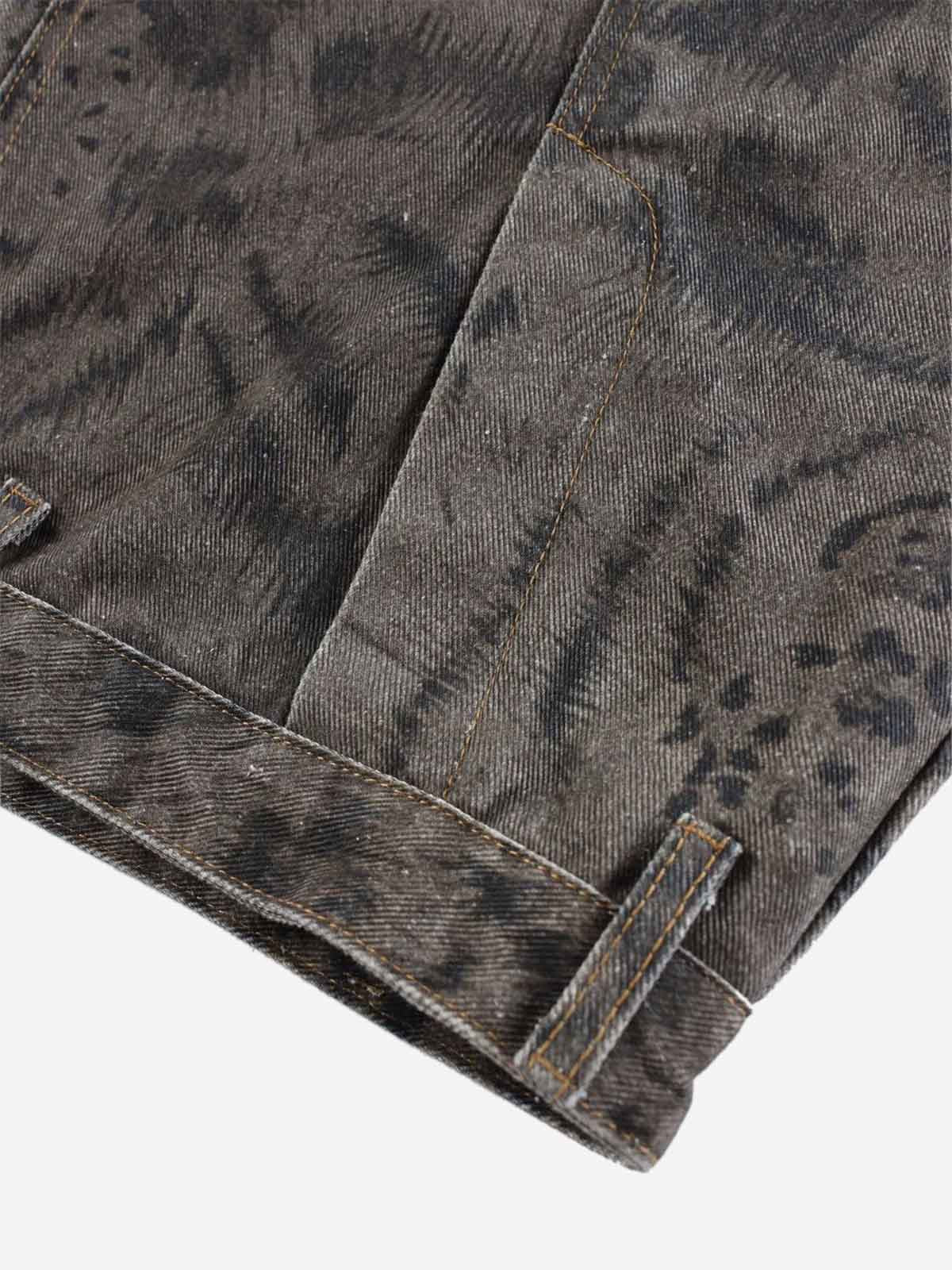 Leopard Patchwork Double-Button Curved-Leg Jeans