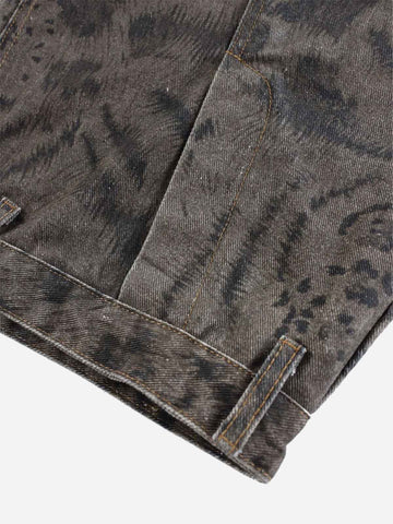 Leopard Patchwork Double-Button Curved-Leg Jeans