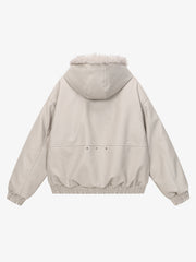 Mountain Eagle Fur-Collar Patchwork Faux Leather Jacket
