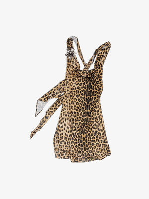 Leopard Cowl Neck Tie-Back Backless Vest