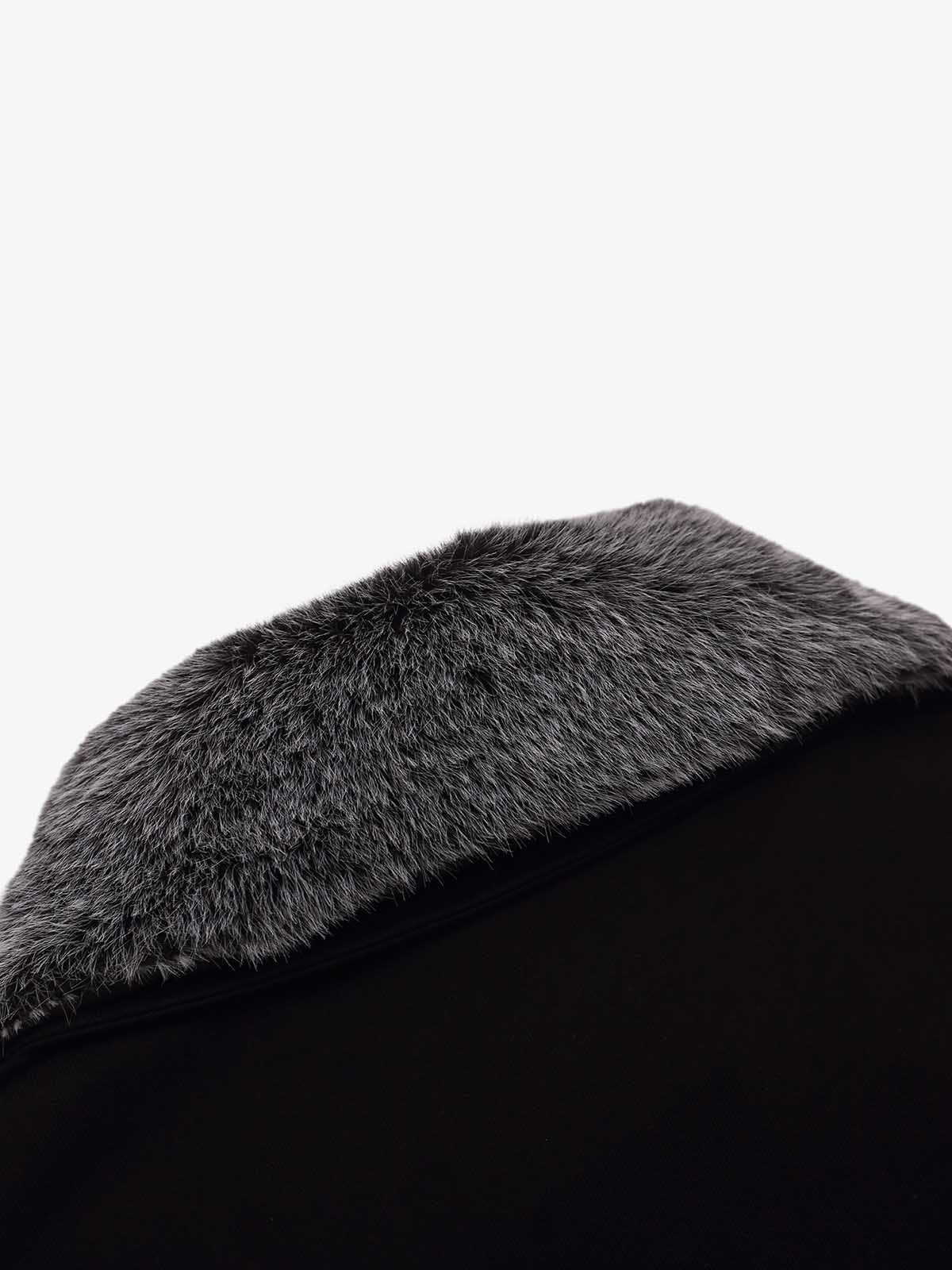 Faux-Fur Lapel Collar Sporty Polo Shirt