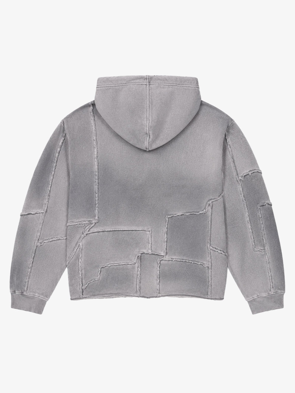 Spray-Dyed Paneled Distressed Zip Hoodie