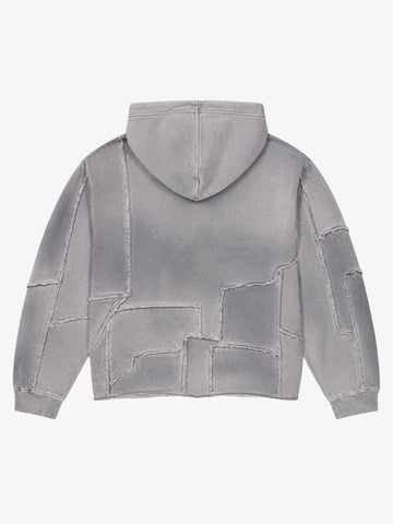 Spray-Dyed Paneled Distressed Zip Hoodie