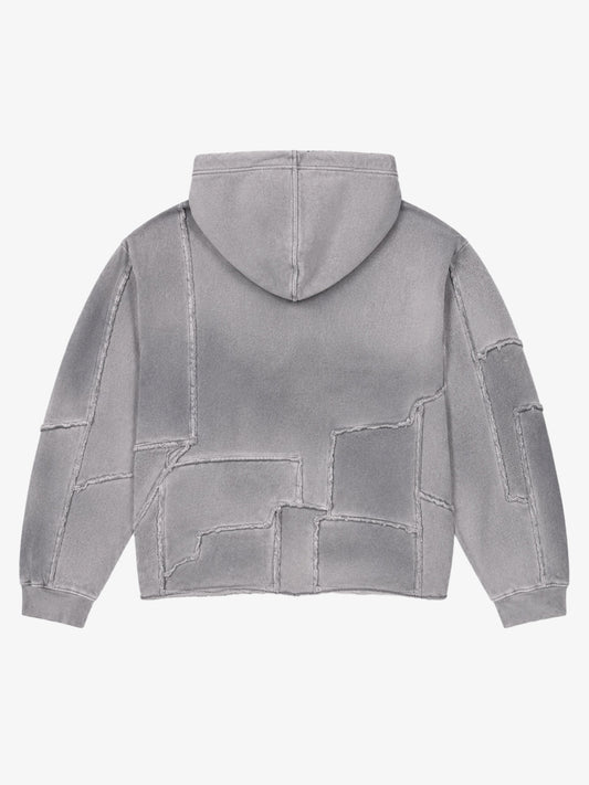 Spray-Dyed Paneled Distressed Zip Hoodie