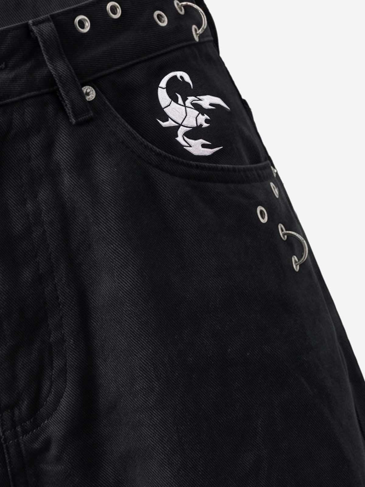 Scorpion Embroidered Eyelet Bermuda Denim Shorts