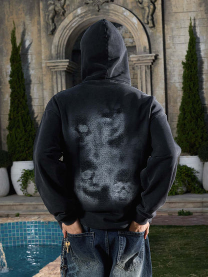 Rhinestone Letter Airbrush Graphic Pullover Hoodie 