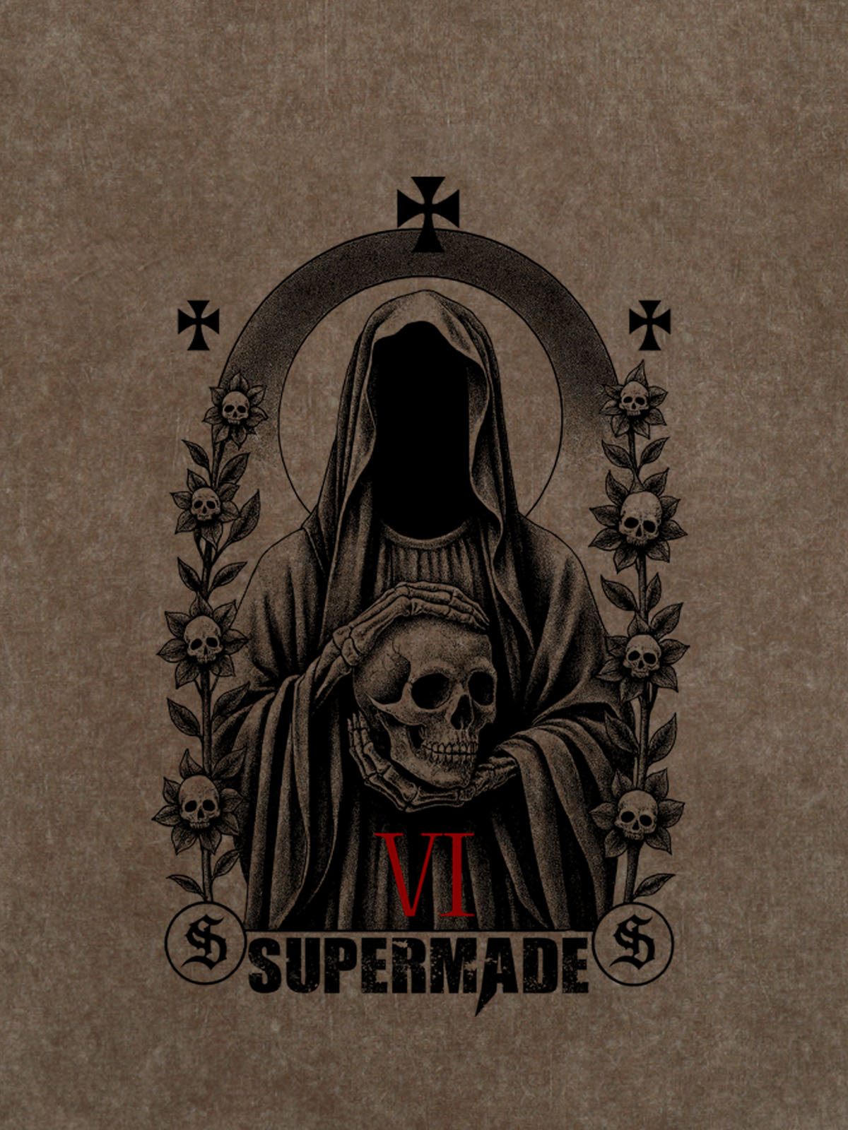 Thesupermade Dark Gothic Headless Skull Death T-shirt 