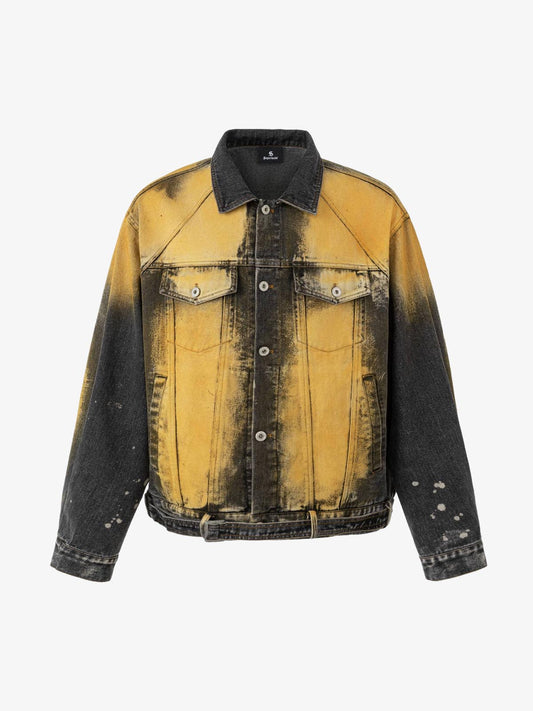 Ink-Splatter Washed Distressed Denim Jacket