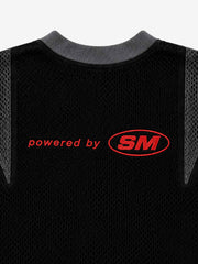 Cross Racing Embroidered Mesh Paneled Cropped Top