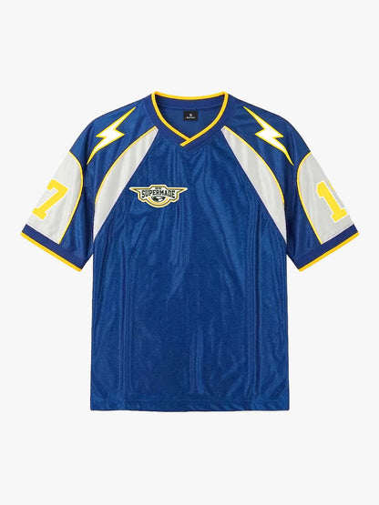 Supermade Blue Color-Blocked Lightning Bolt Pattern Jersey Design Customization 