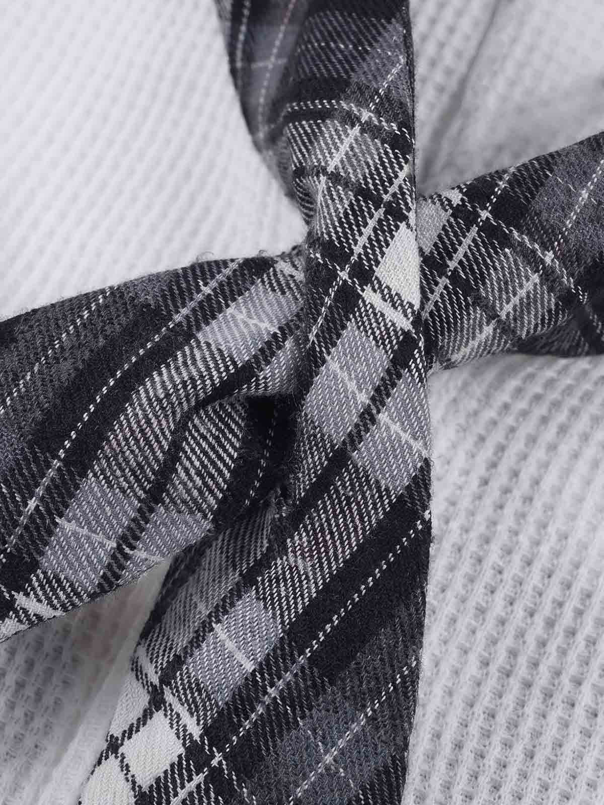 Plaid Scarf Sleeve Waffle Shirt