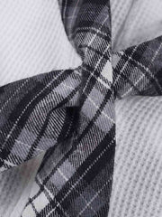 Plaid Scarf Sleeve Waffle Shirt