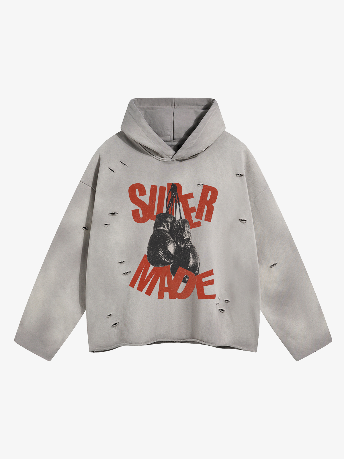 Washed Distressed Ripped Graphic Hoodie