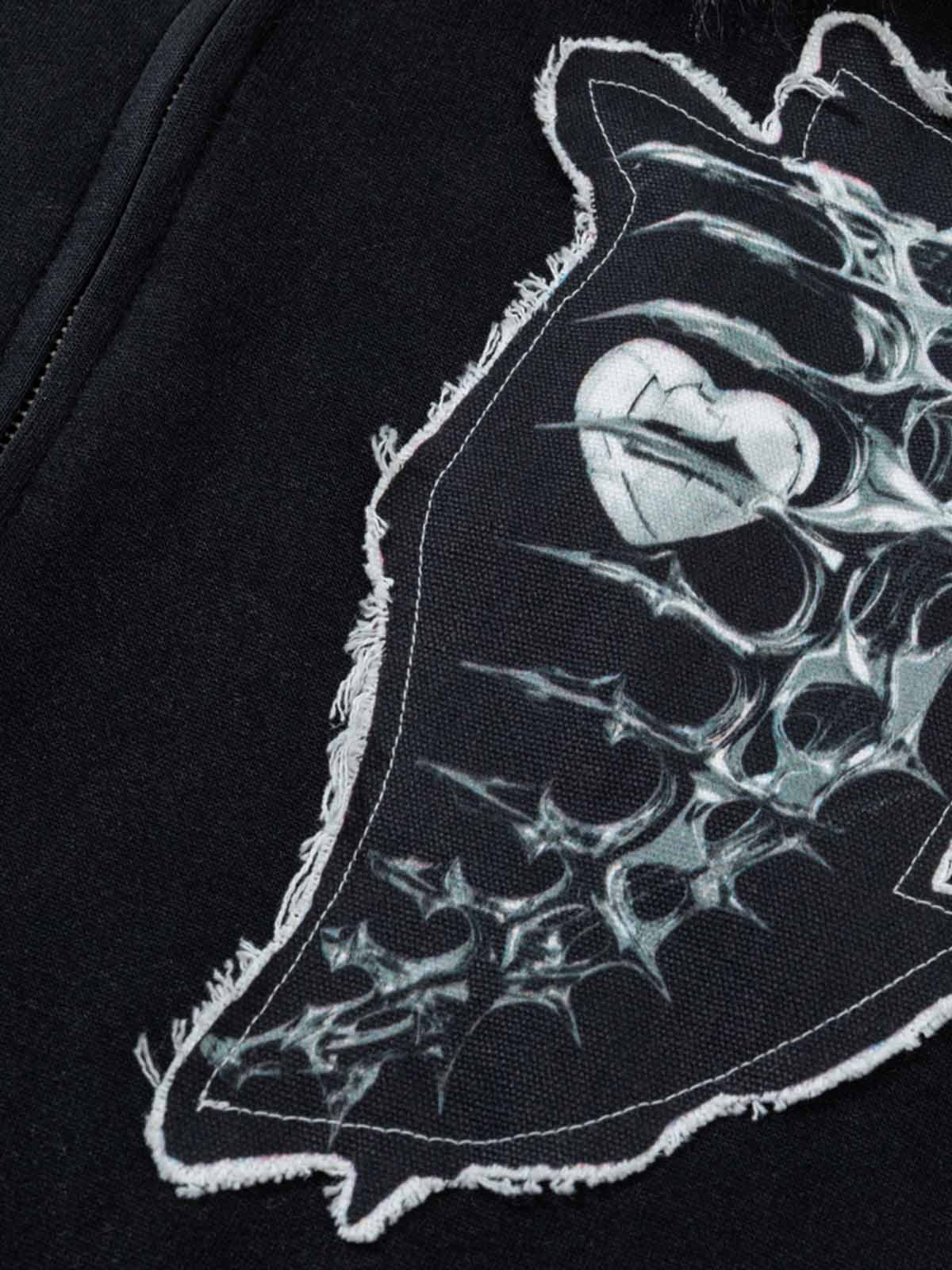Metal Skeleton Fur Zip-Up Hoodie
