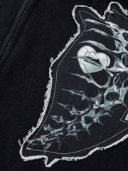 Metal Skeleton Fur Zip-Up Hoodie
