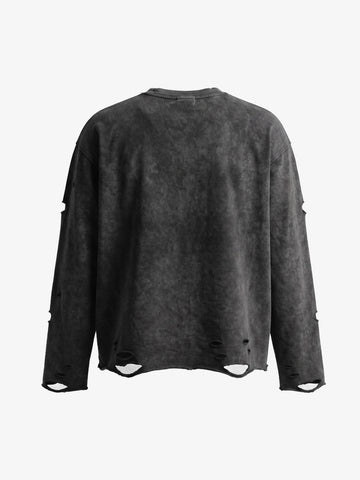 Embroidered Ripped Distressed Long Sleeve Tee