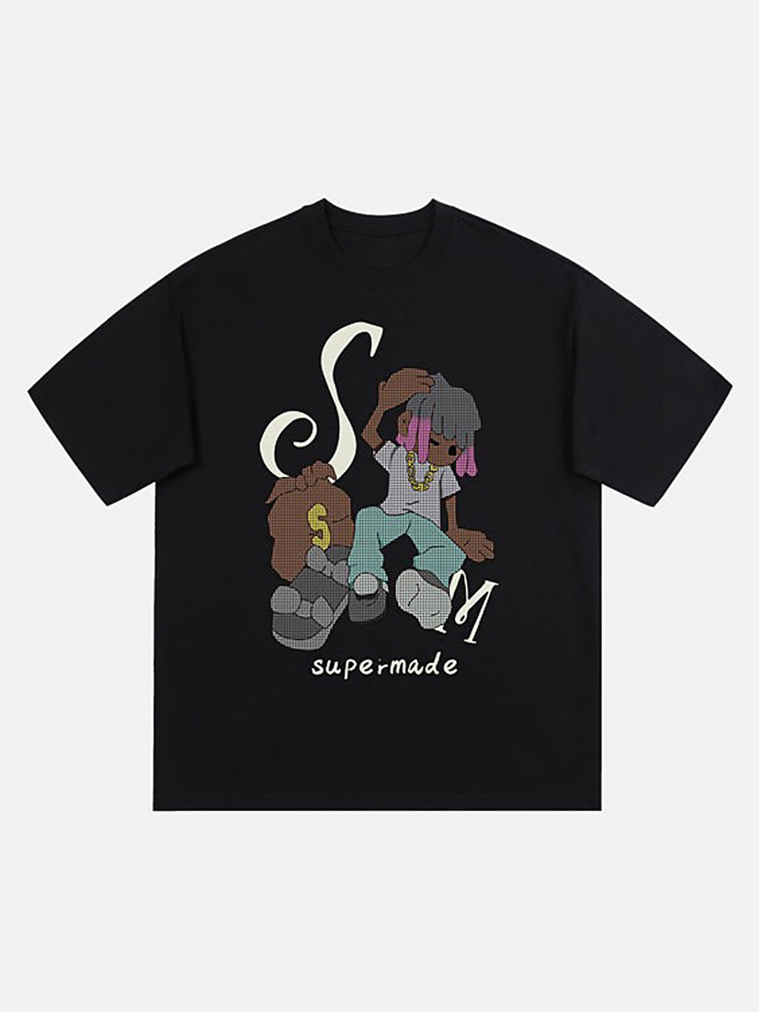 Thesupermade Hip Hop Cartoon Character Print T-shirt