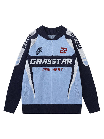 Thesupermade Retro Racing Bomber Sweater Jacket 