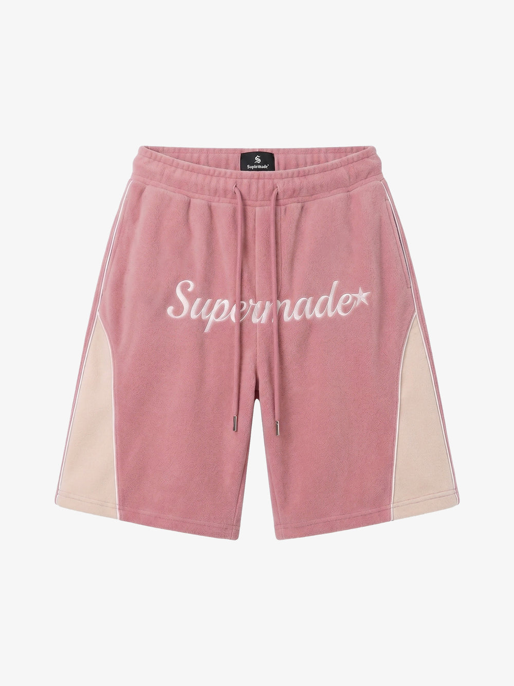 Letter Embroidered Color Block Suede Shorts