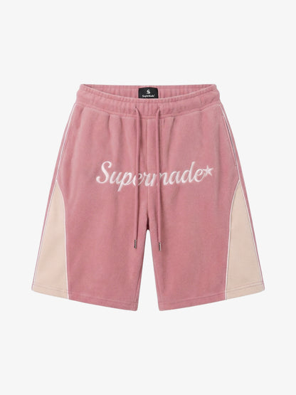 Letter Embroidered Color Block Suede Shorts