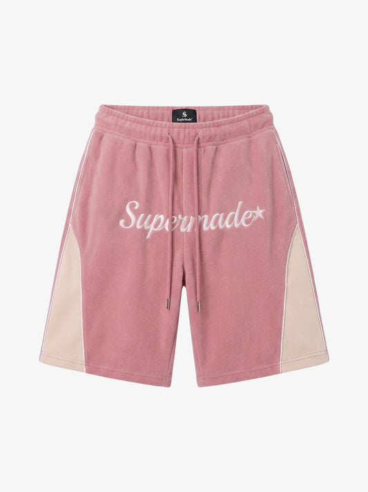 Letter Embroidered Color Block Suede Shorts