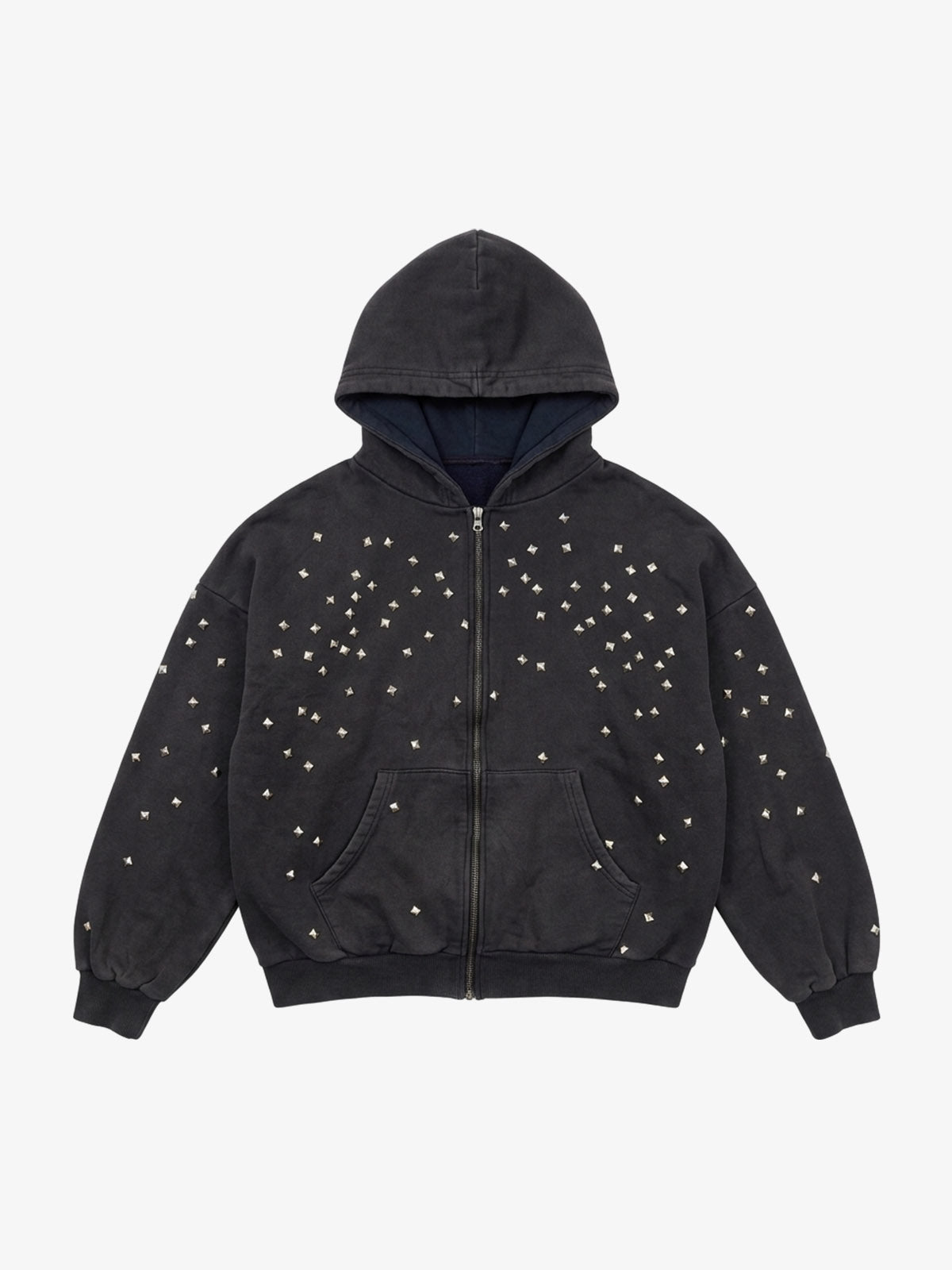 Metallic Studded Boxy Fit Zip-Up Hoodie