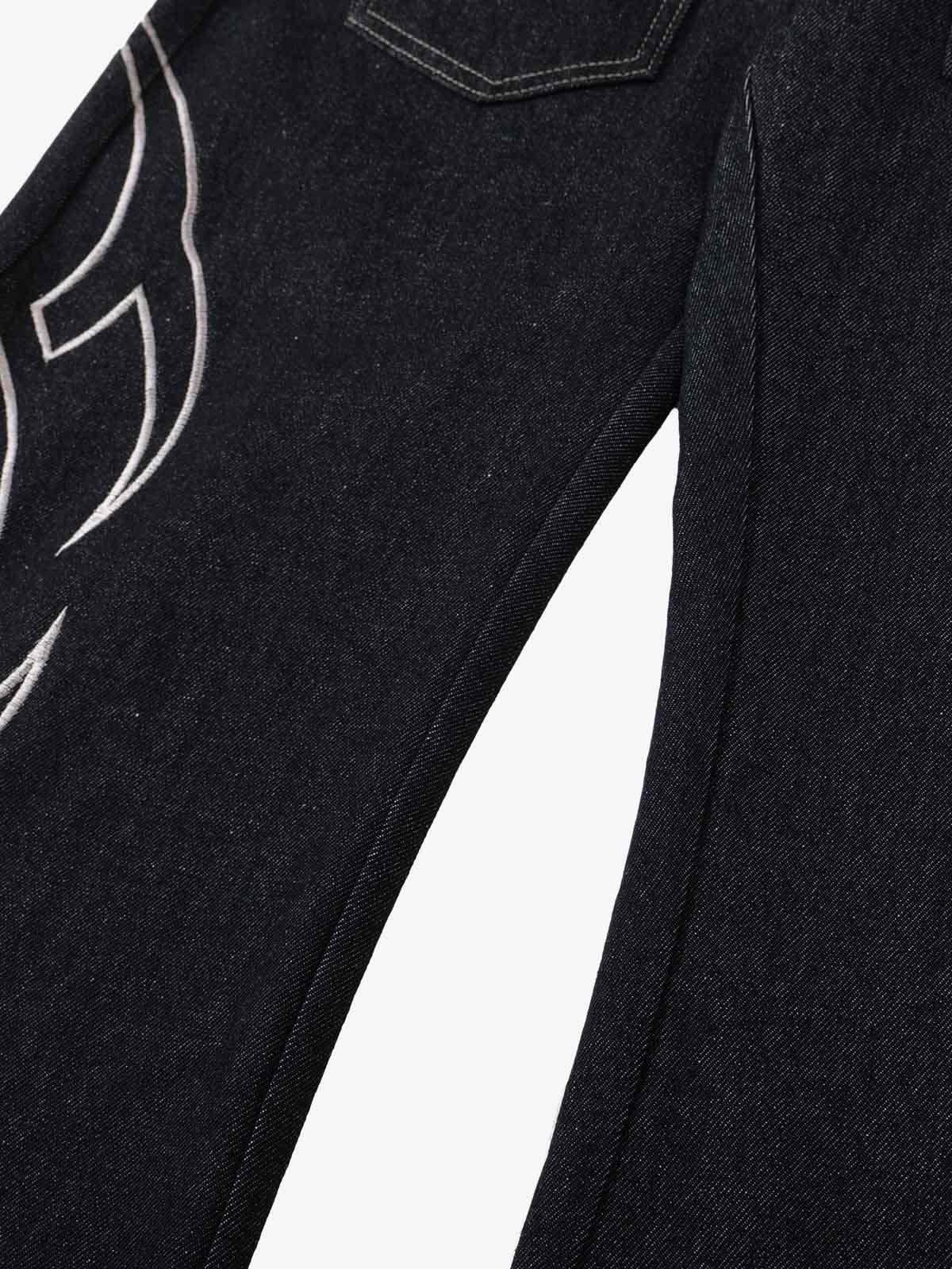 Thorn Pattern Embroidery Barrel Baggy Jeans