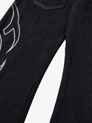 Thorn Pattern Embroidery Barrel Baggy Jeans