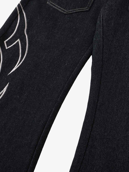 Thorn Pattern Embroidery Barrel Baggy Jeans