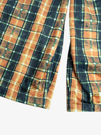 Plaid Relaxed Fit Jeans – Vintage Washed Tartan Denim Trousers