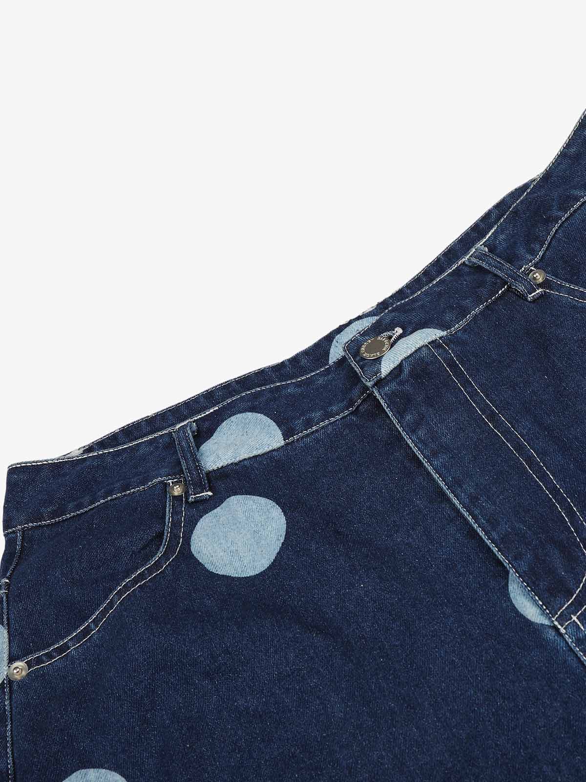 Polka Dot Heart Applique Pocket Baggy Jeans