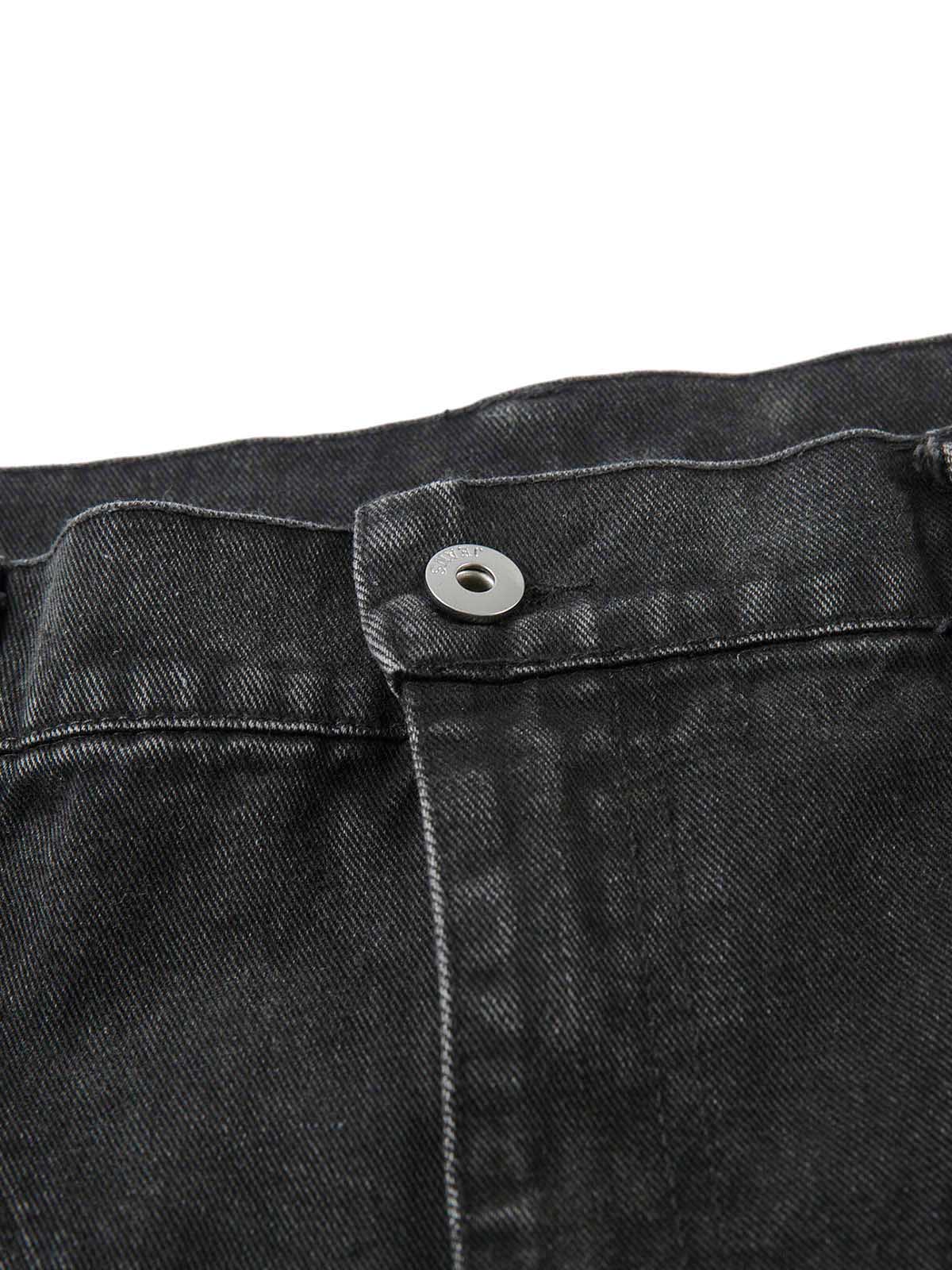 Washed Distressed Multi-Pocket Cargo Jeans 