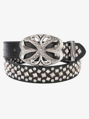 Studded Rhinestone Silver Hollow Buckle Belt