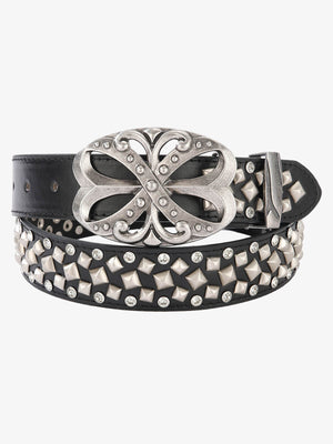 Studded Rhinestone Silver Hollow Buckle Belt