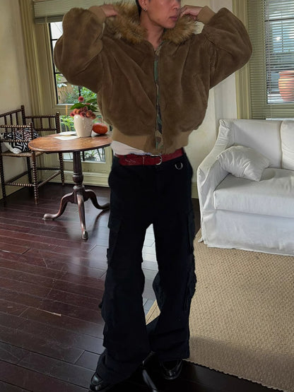 Camouflage Bomber Jacket with Faux Fur Hood for Winter and Fall 
