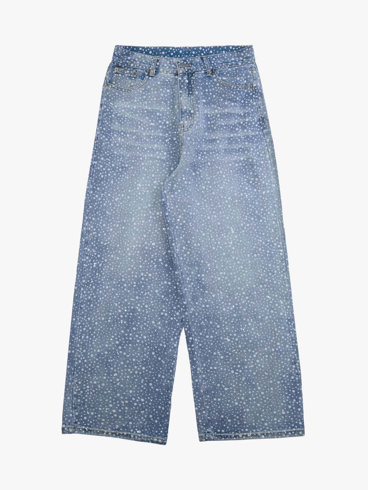 Blue rhinestone baggy jeans