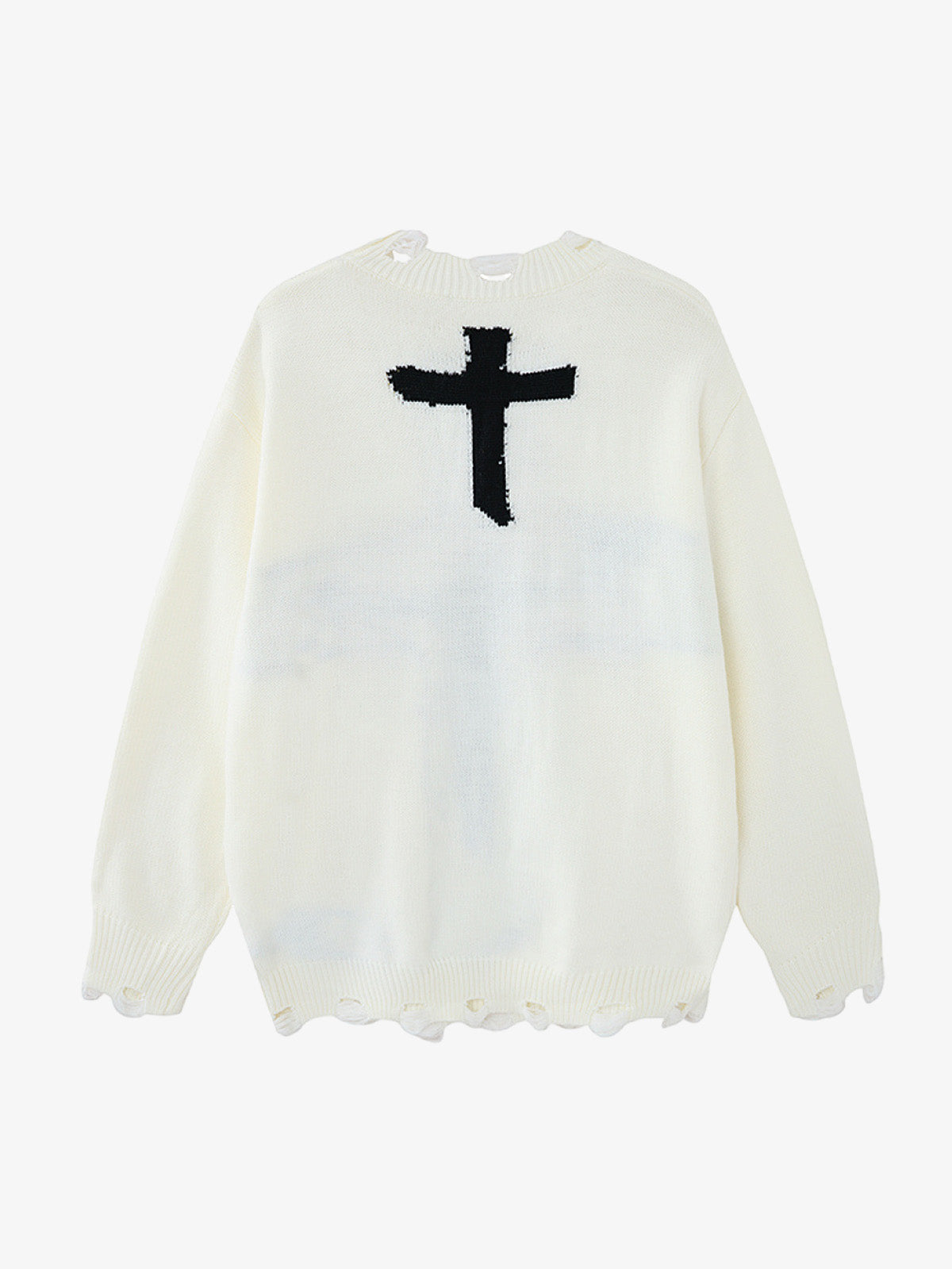 Cross Jacquard Ripped Long Sleeve Sweater